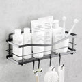 KINCMAX Premium Self-Adhesive Shower Caddy - Large Capacity Stainless Steel Shelf with 4 Hooks - Elegant Bathroom Wall Organizer in Matte Black