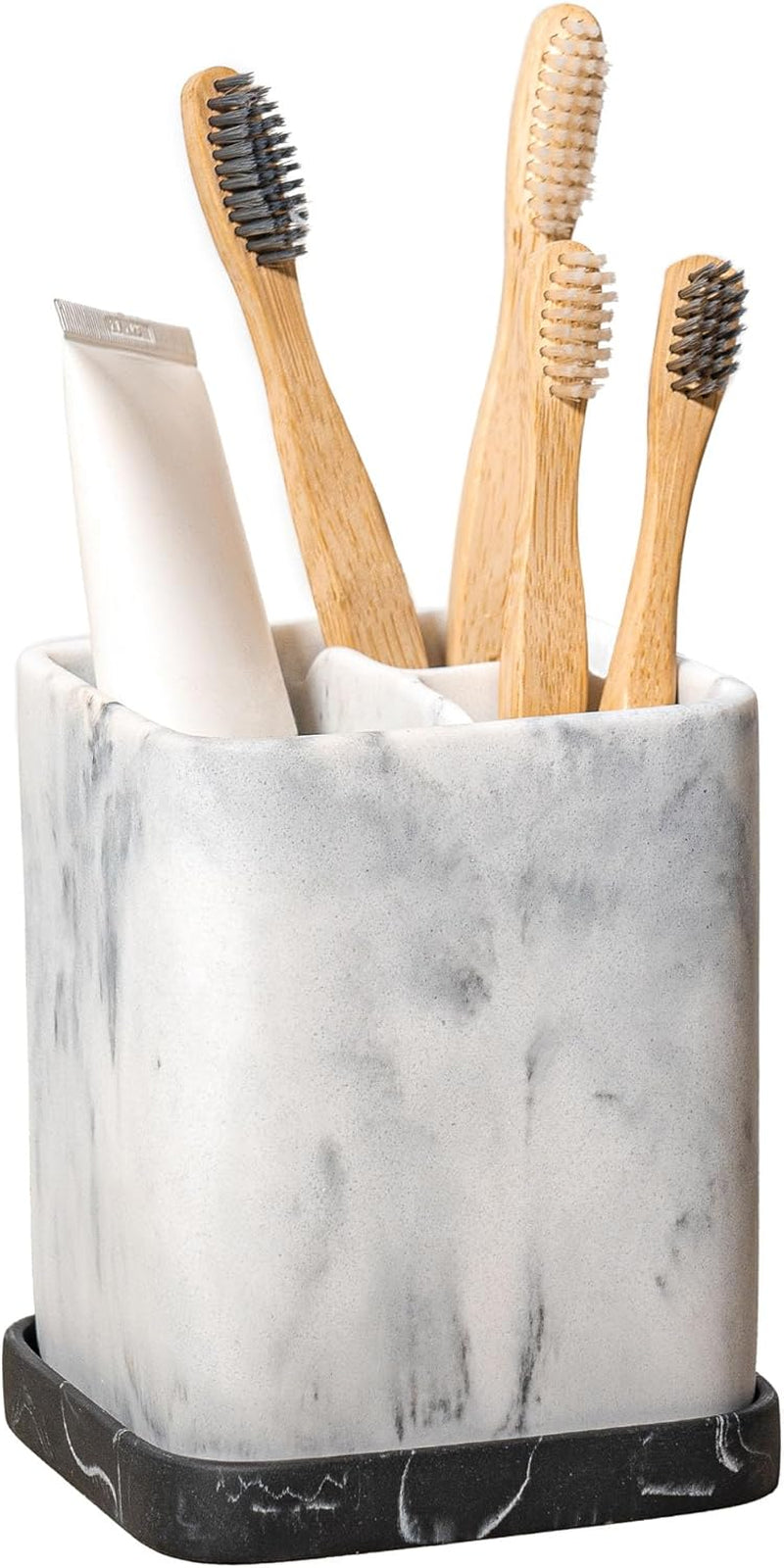 Zccz Marble Finish Electric Toothbrush and Makeup Brush Organizer with Detachable Tray for Bathroom Countertop