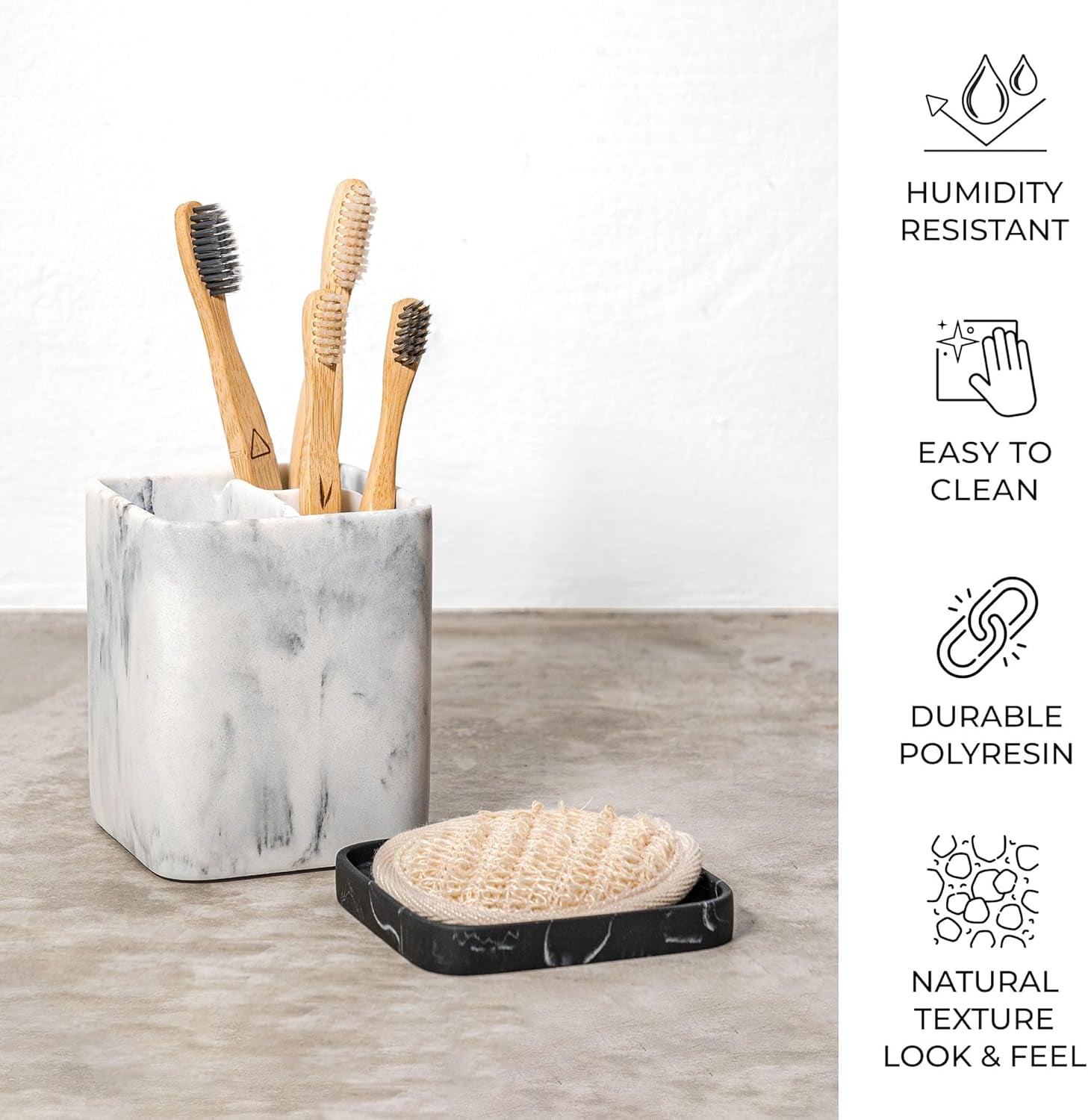 Zccz Marble Finish Electric Toothbrush and Makeup Brush Organizer with Detachable Tray for Bathroom Countertop