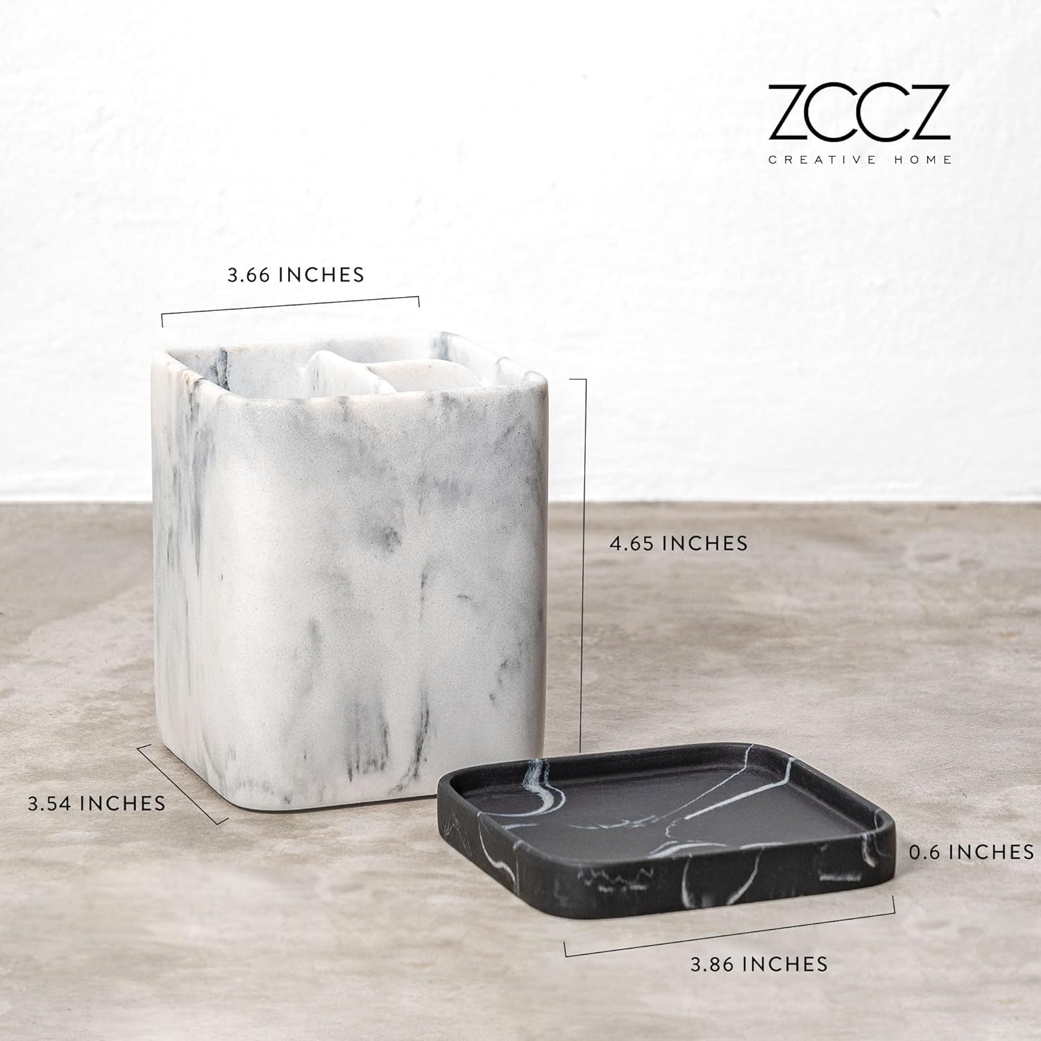 Zccz Marble Finish Electric Toothbrush and Makeup Brush Organizer with Detachable Tray for Bathroom Countertop