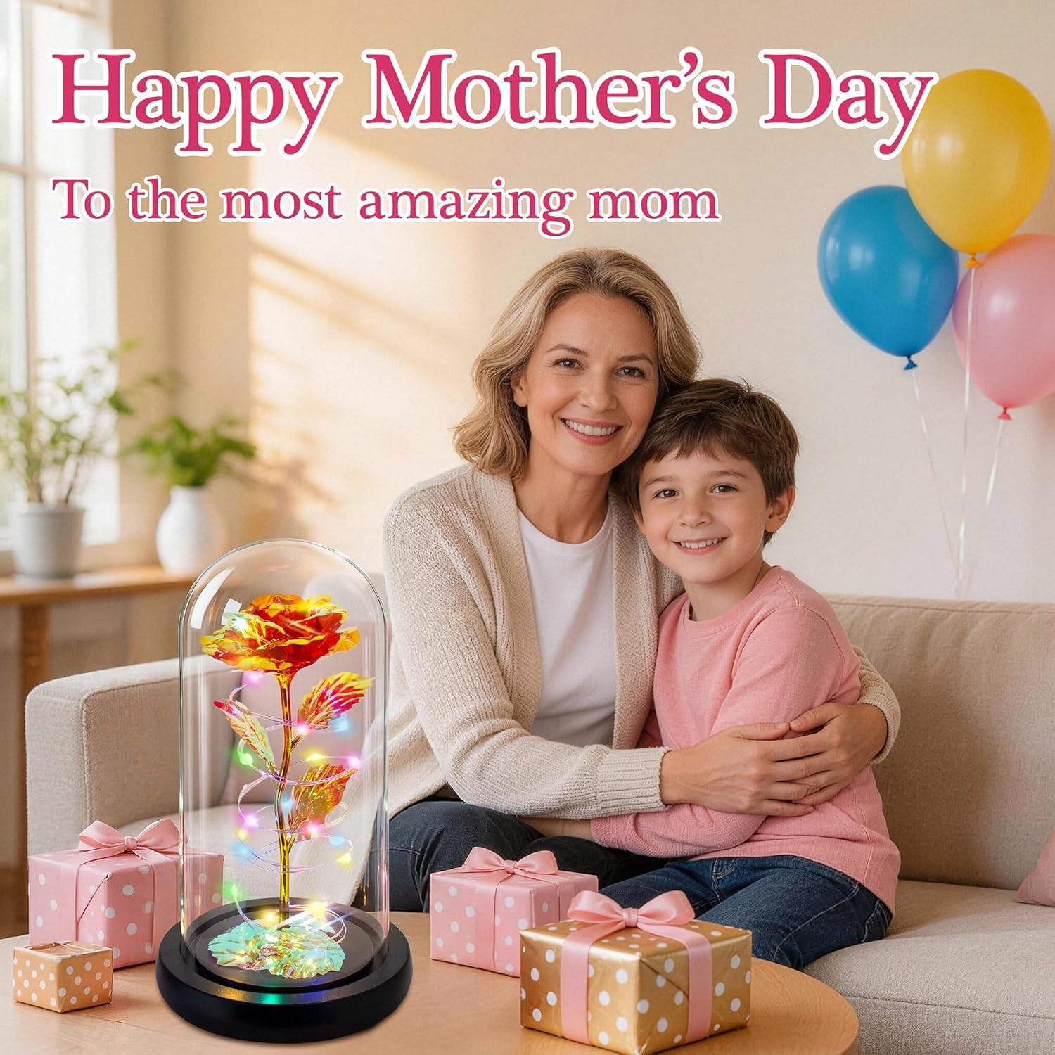 Mothers Day Mom Gifts for Mom,Birthday Gifts for Women Grandma,Flowers for Delivery Prime,Colorful Red Light up Rose in a Glass Dome,Anniversary Valentines Roses Gift for Her Wife Daughter