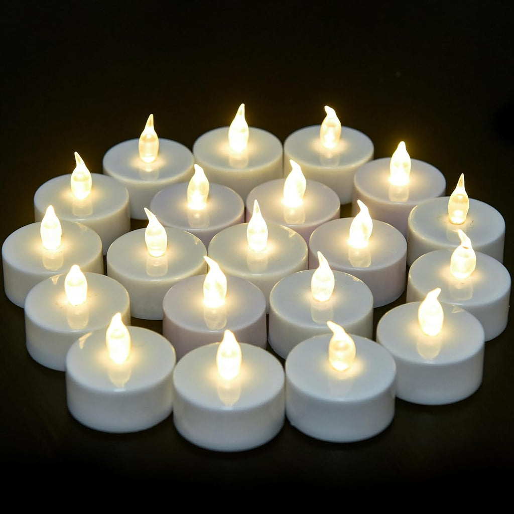 VETOUR Flameless LED Tea Light Candles - Realistic Flickering Effect, Long-Lasting Battery Operated, 24-Pack White Electric Candles for Party Decorations and Gift Ideas