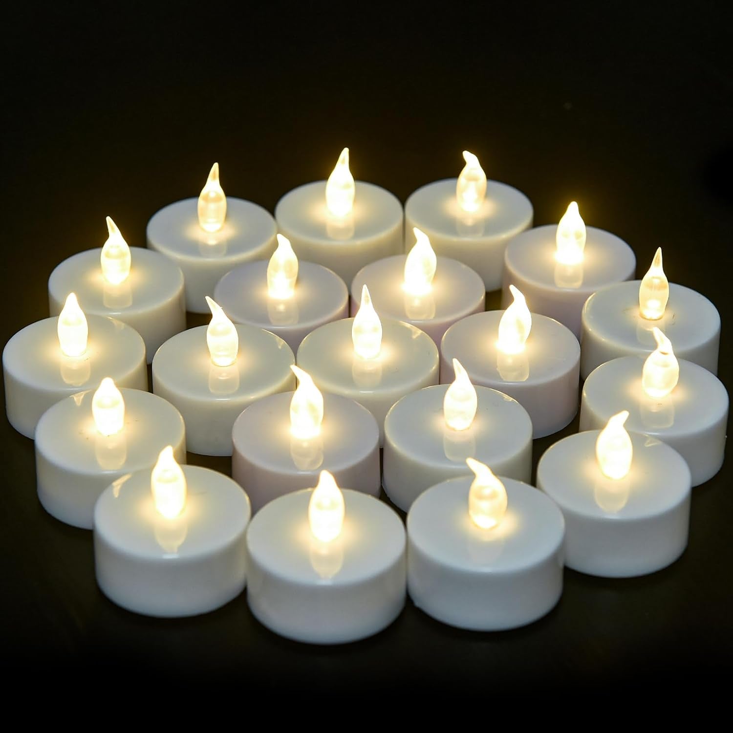 VETOUR Flameless LED Tea Light Candles - Realistic Flickering Effect, Long-Lasting Battery Operated, 24-Pack White Electric Candles for Party Decorations and Gift Ideas