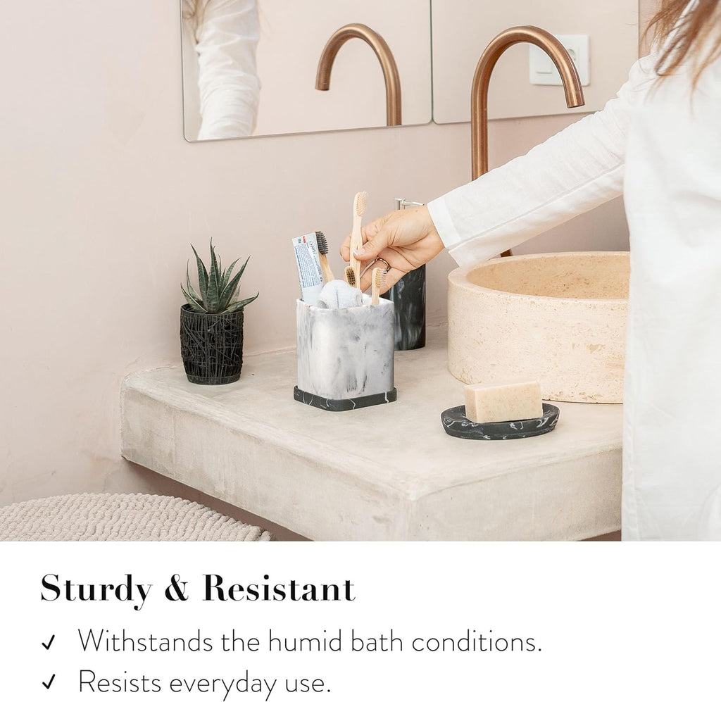Zccz Marble Finish Electric Toothbrush and Makeup Brush Organizer with Detachable Tray for Bathroom Countertop