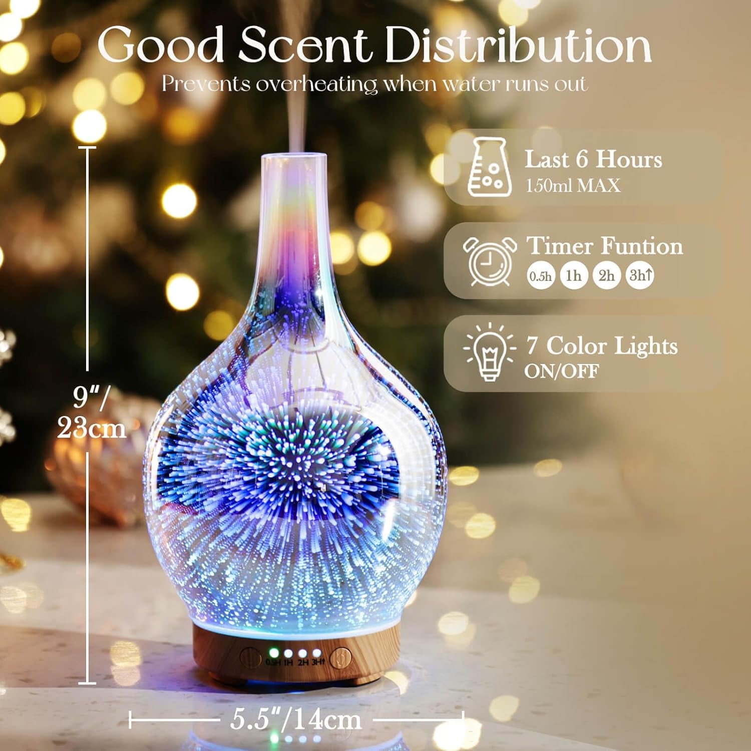 Porseme Ultrasonic 3D Essential Oil Diffuser and Cool Mist Humidifier, 150ml Capacity, 6-Hour Runtime, Auto Shut-Off, Air Freshener for Home, Office, Yoga, Nursery, and Sleep Environments