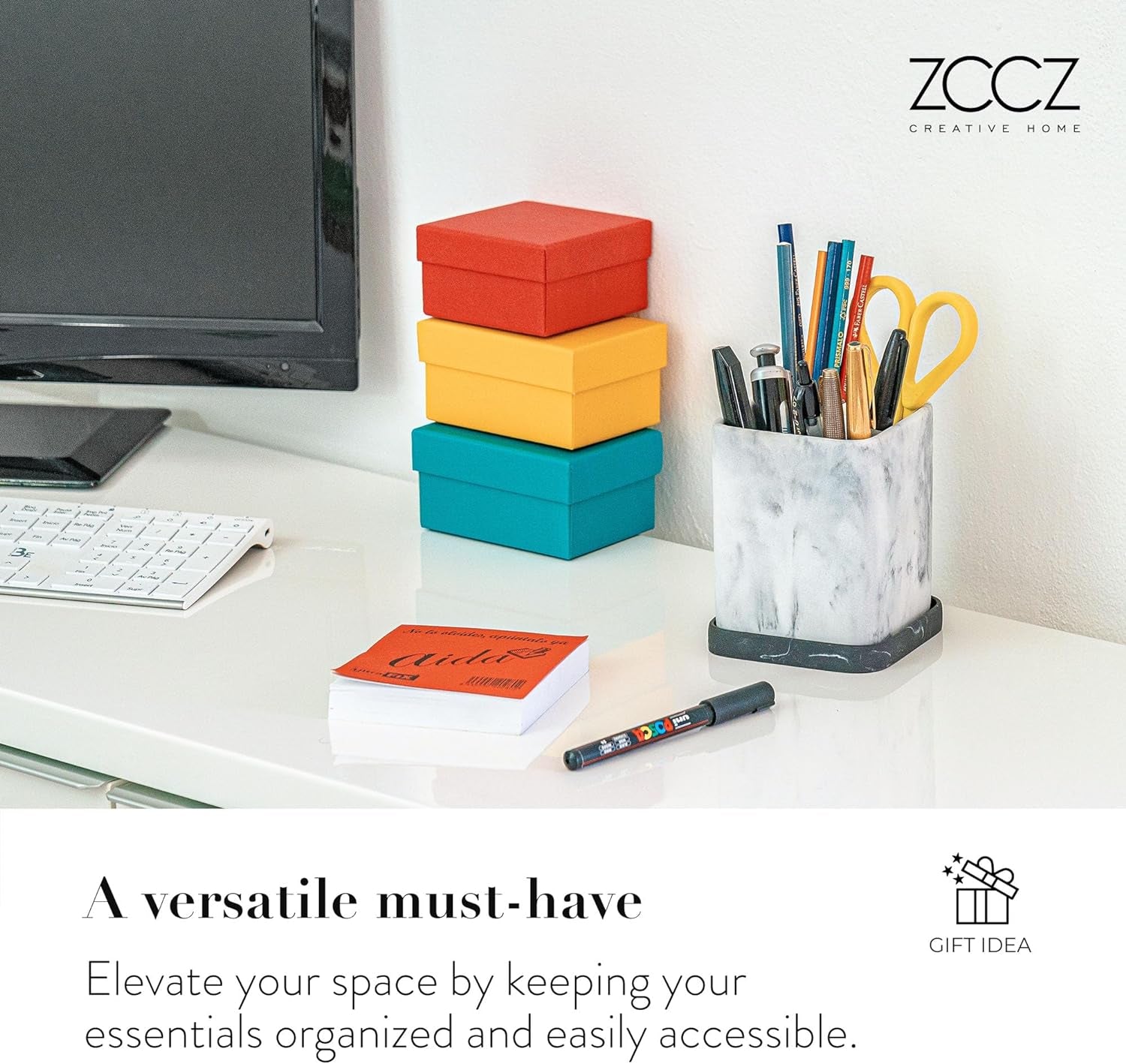 Zccz Marble Finish Electric Toothbrush and Makeup Brush Organizer with Detachable Tray for Bathroom Countertop