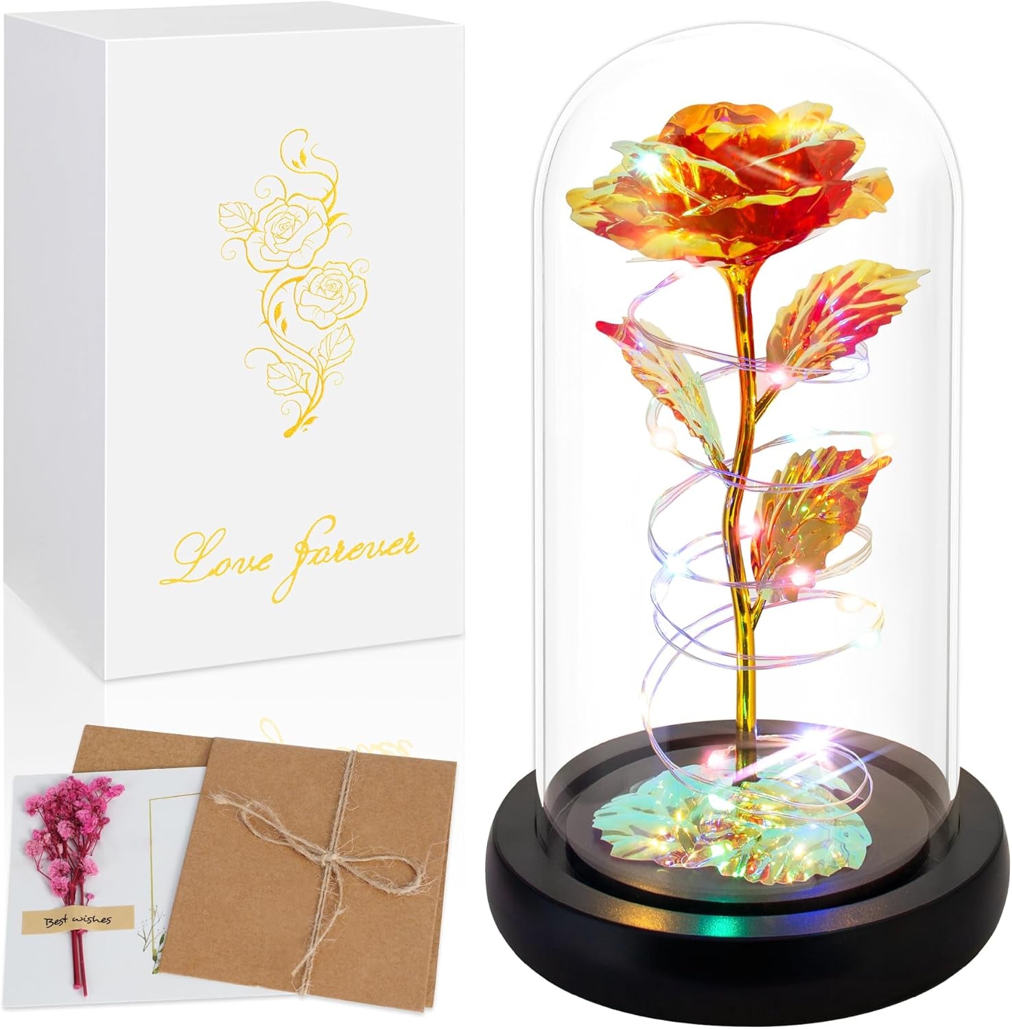 Mothers Day Mom Gifts for Mom,Birthday Gifts for Women Grandma,Flowers for Delivery Prime,Colorful Red Light up Rose in a Glass Dome,Anniversary Valentines Roses Gift for Her Wife Daughter