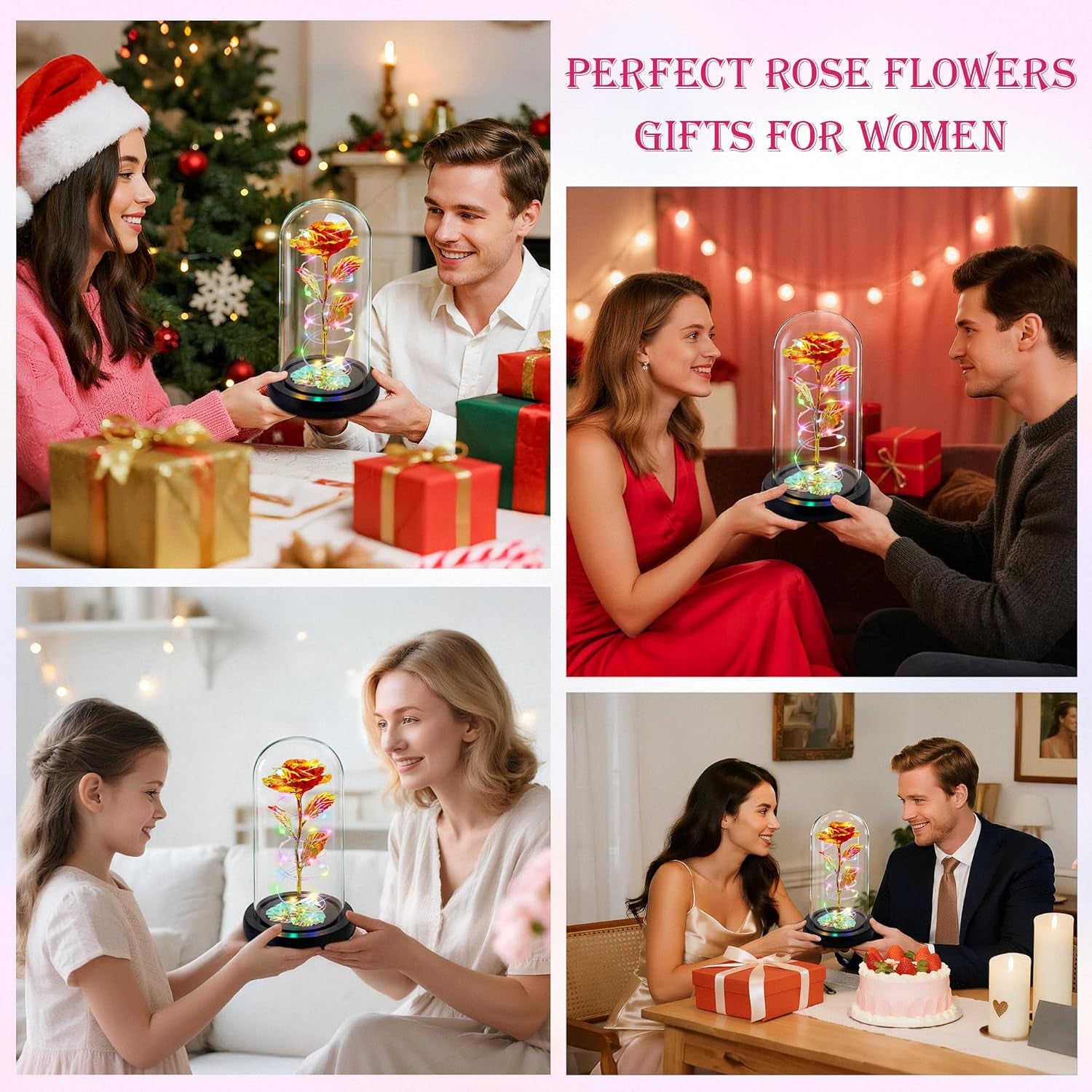 Mothers Day Mom Gifts for Mom,Birthday Gifts for Women Grandma,Flowers for Delivery Prime,Colorful Red Light up Rose in a Glass Dome,Anniversary Valentines Roses Gift for Her Wife Daughter